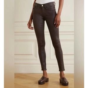 NEW Frame Le Skinny De Jeanne coated mid-rise skinny jeans Mahogany Dark Brown